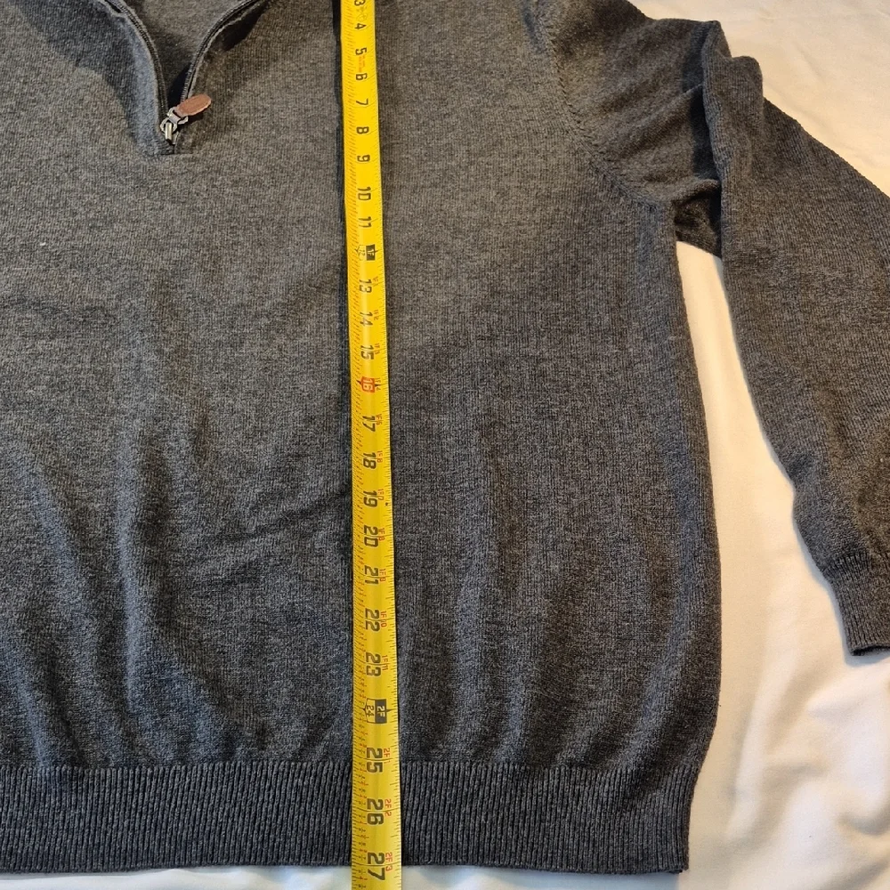 Roundtree & Yorke Gray Zip Up Long Dleeve Mens Sweater with Standing Collar - Picture 4 of 12